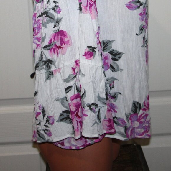 LN! Pretty Feminine Pink Floral OTS Crinkled Flare Sleeve BOHO Peasant Blouse - Picture 5 of 10